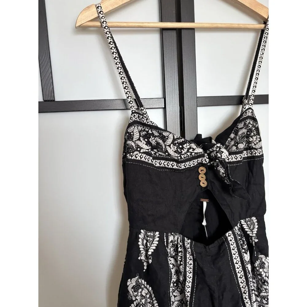 Free People Linen Blend Jumpsuit Paisley Print Size 8 Boho‎ Hippie Festival NEW